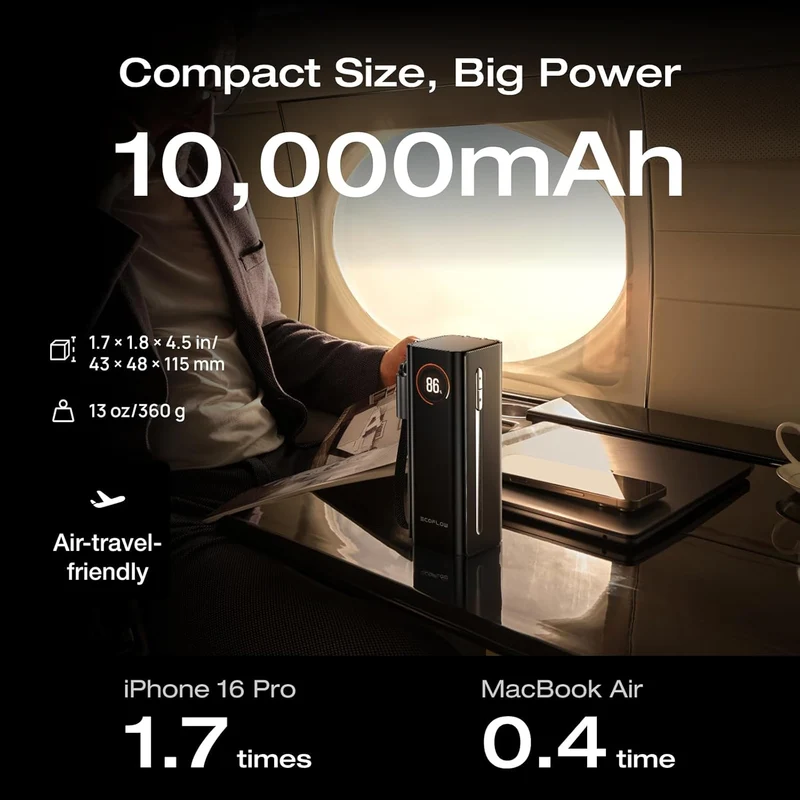 Power Bank EcoFlow RAPID Pro, 10,000 mAh, Carga 67 W, Gris Negro