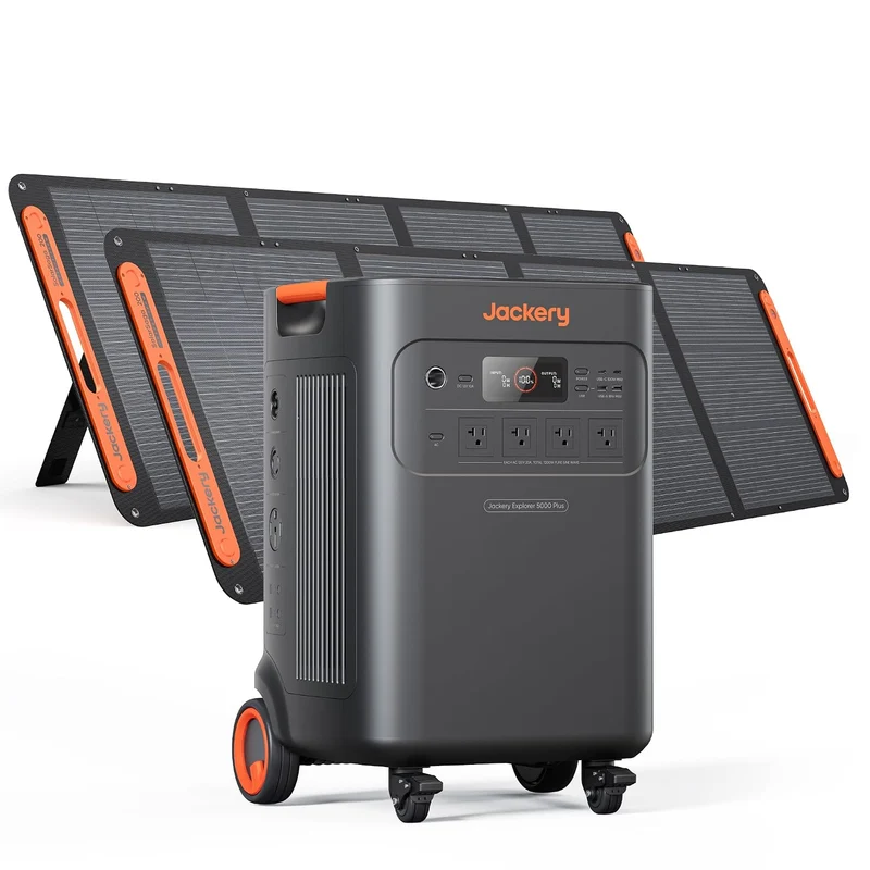 Estación de Energía Portátil Jackery Explorer 5000 Plus, 5040 Wh, 7200 W, con 2 Paneles Solares de 200 W, Negro