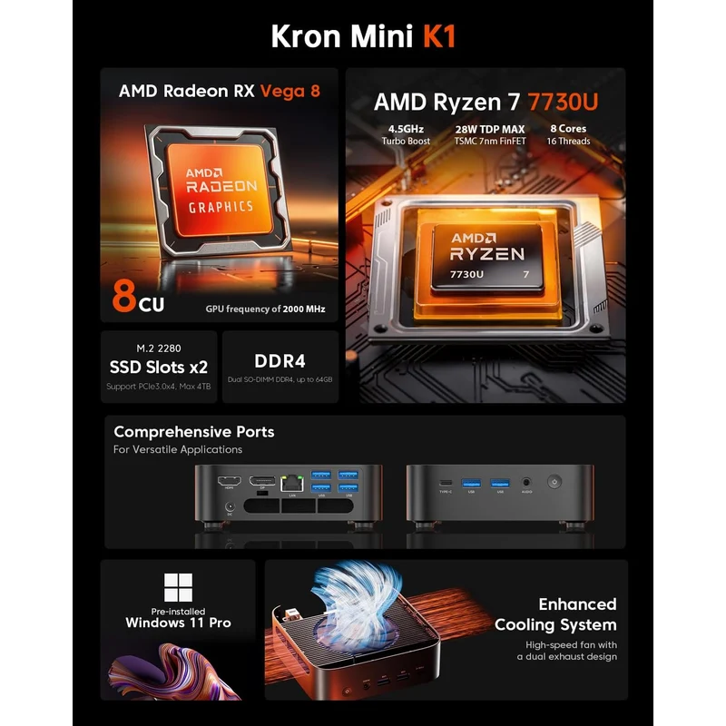 Mini PC Acemagic K1 16 GB RAM 1 TB SSD, con Ryzen 7730U y Windows 11 Pro