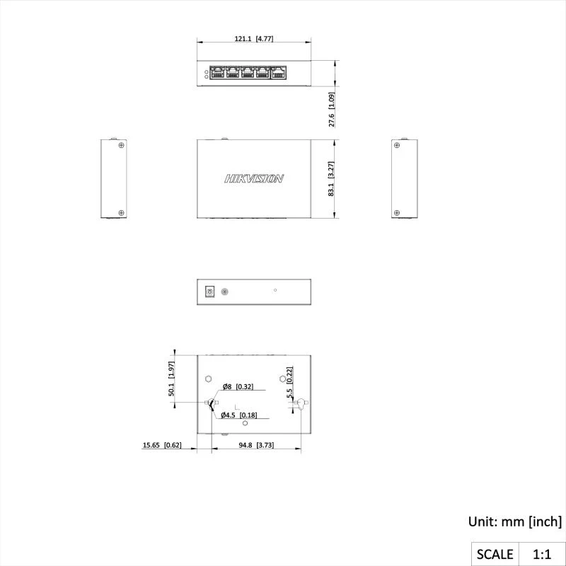 Switch Hikvision Smart Managed DS-3E1505P-EI/M 4 Puertos PoE+ Gigabit