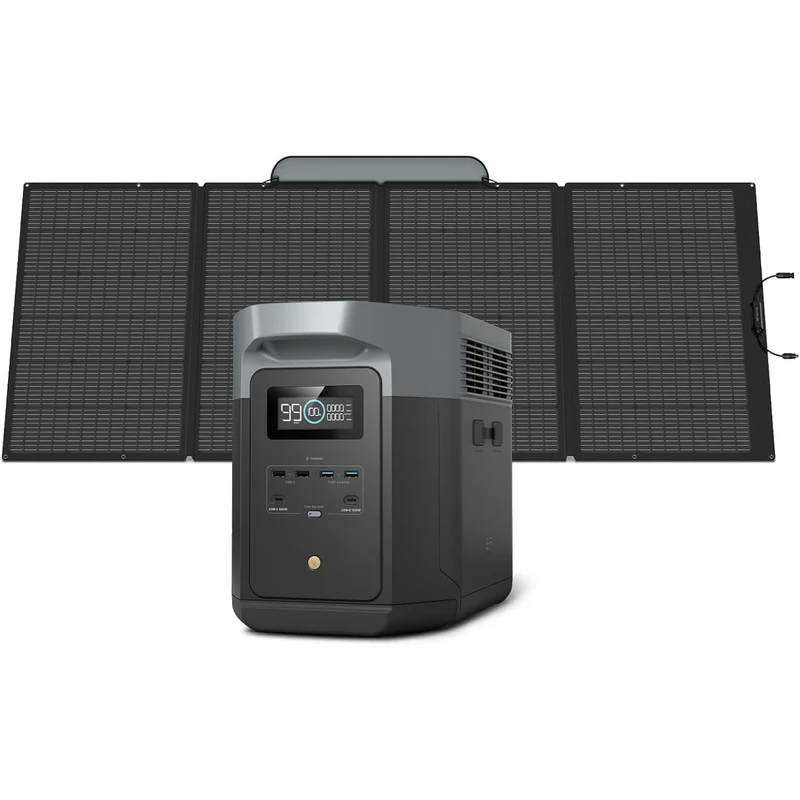 Estación de Energía Portátil EcoFlow DELTA 2 Max, 2048 Wh, 2400 W, con Panel Solar de 400 W