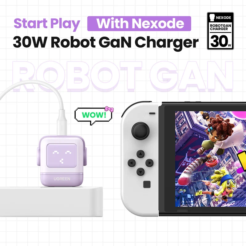 Cargador UGREEN Uno 30W USB-C con Pantalla LED Morado