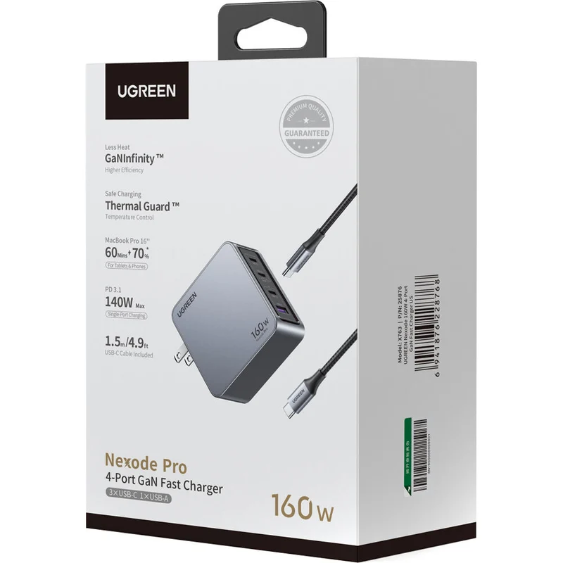 Cargador UGREEN Nexode Pro 160W GaN 4 Puertos USB-C y USB-A