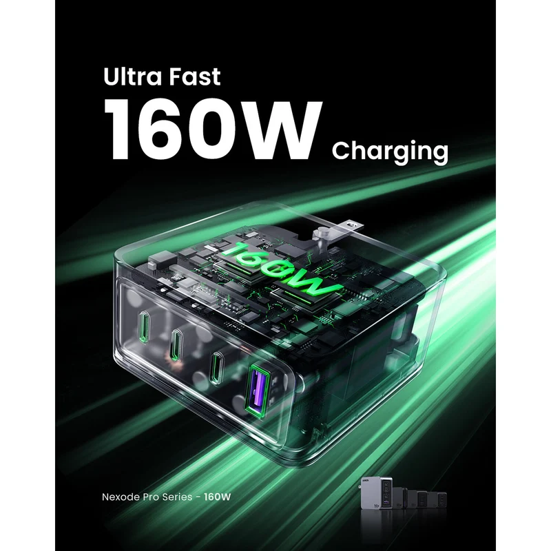 Cargador UGREEN Nexode Pro 160W GaN 4 Puertos USB-C y USB-A