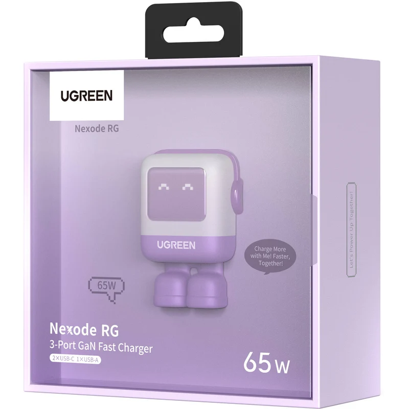 Cargador UGREEN Uno 65W 3 Puertos con Pantalla LED Morado