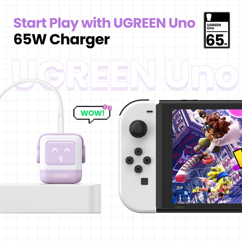 Cargador UGREEN Uno 65W 3 Puertos con Pantalla LED Morado