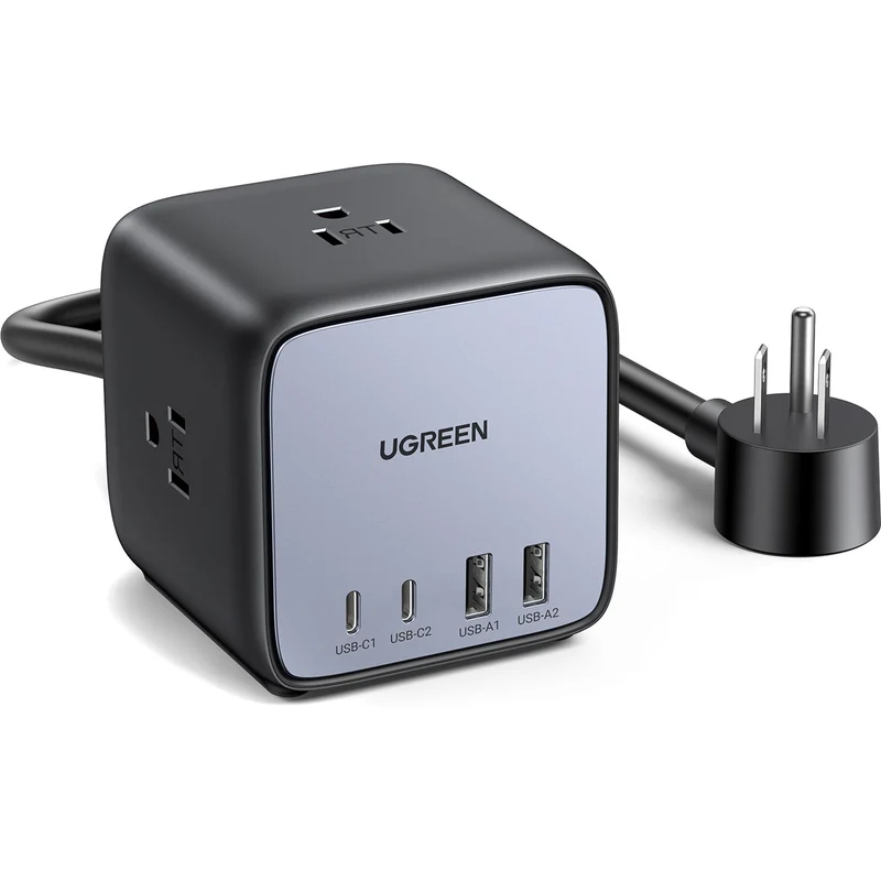 Cargador UGREEN 65W GaN 7 en 1 Cubo con 3 Tomacorrientes y 4 USB