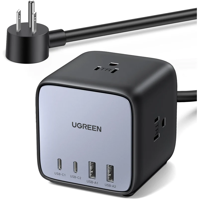 Cargador UGREEN 65W GaN 7 en 1 Cubo con 3 Tomacorrientes y 4 USB