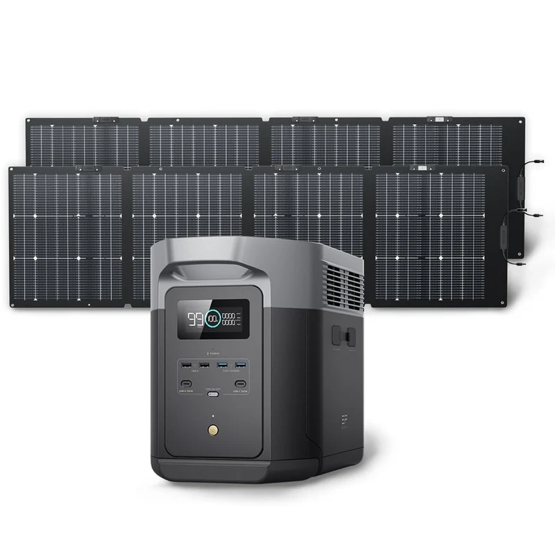 Estación de Energía Portátil EcoFlow DELTA 2 Max, 2048 Wh, 2400 W, con 2 Paneles Solares de 220 W