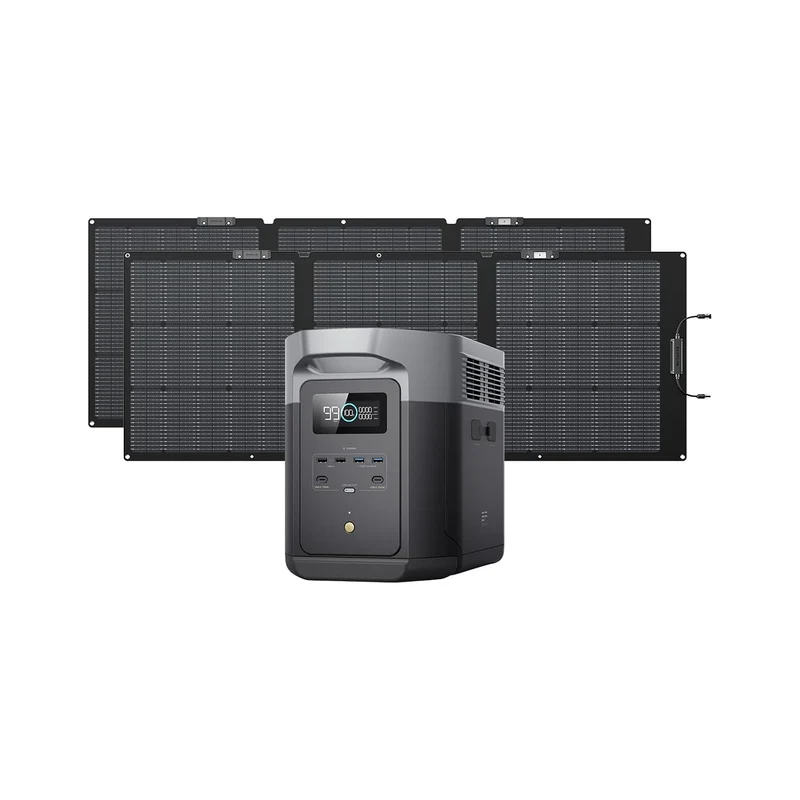 Estación de Energía Portátil EcoFlow DELTA 2 Max, 2400 W, con 2 Paneles Solares de 160 W