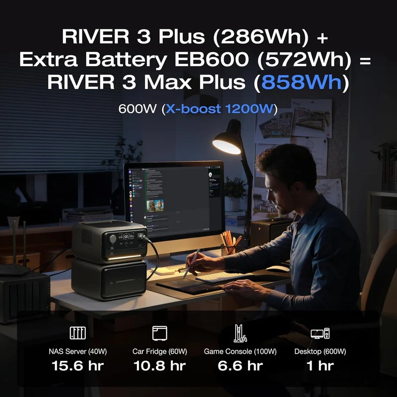 Estación de Energía Portátil EcoFlow RIVER 3 Max Plus, 858 Wh, 600 W