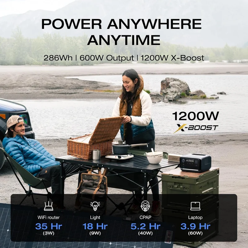 Estación de Energía Portátil EcoFlow RIVER 3 Plus, 286 Wh, 600 W, con Panel Solar de 45 W