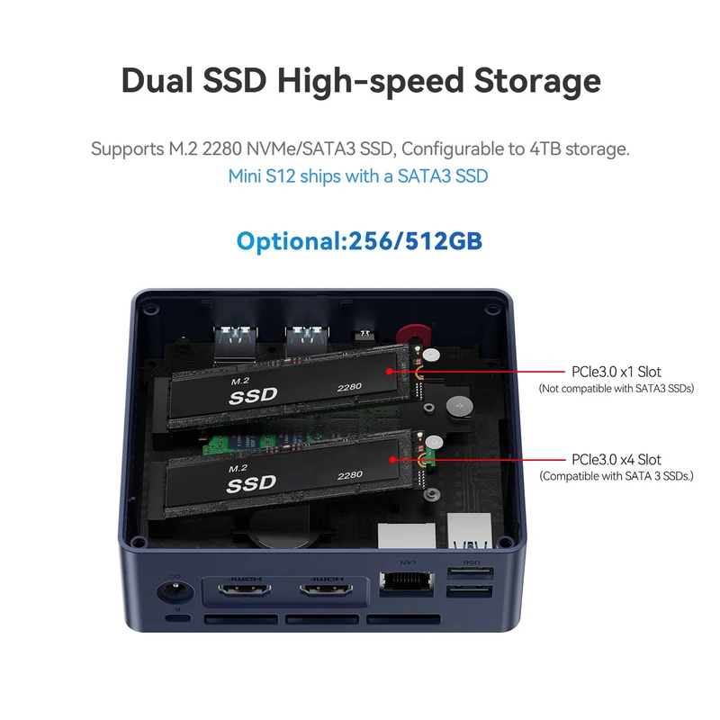 Mini PC Beelink S12 8 GB RAM 256 GB SSD, con Intel N95