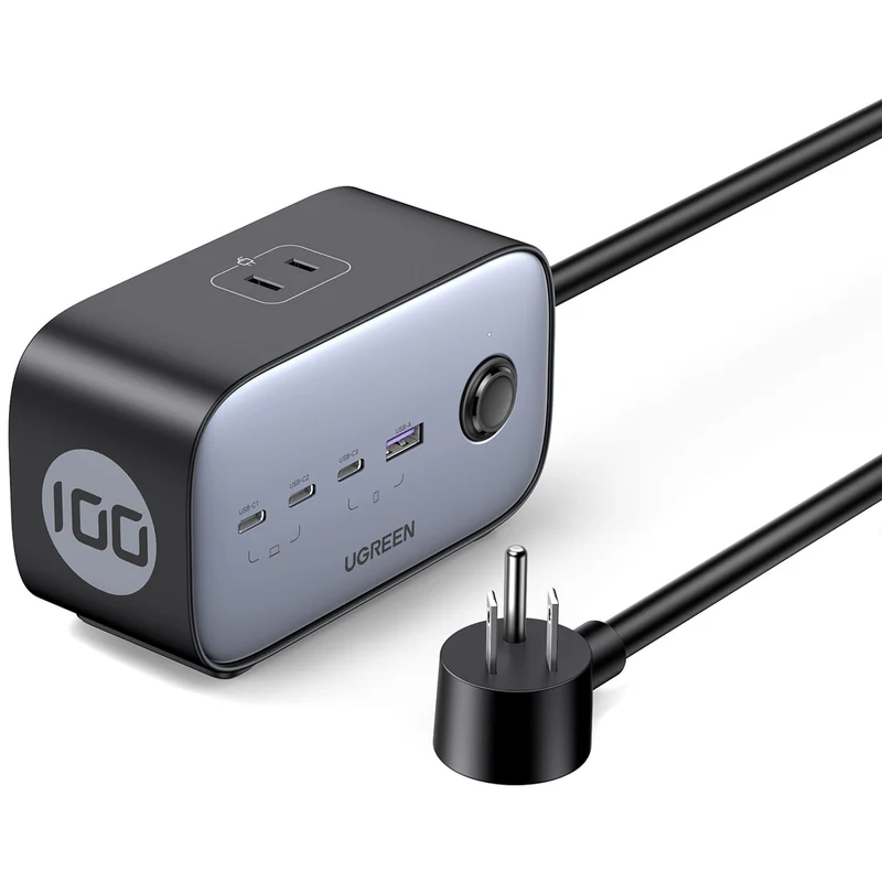 Cargador UGREEN 100W GaN 7 en 1 con 3 Tomacorrientes y 4 USB