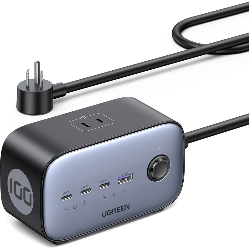 Cargador UGREEN 100W GaN 7 en 1 con 3 Tomacorrientes y 4 USB