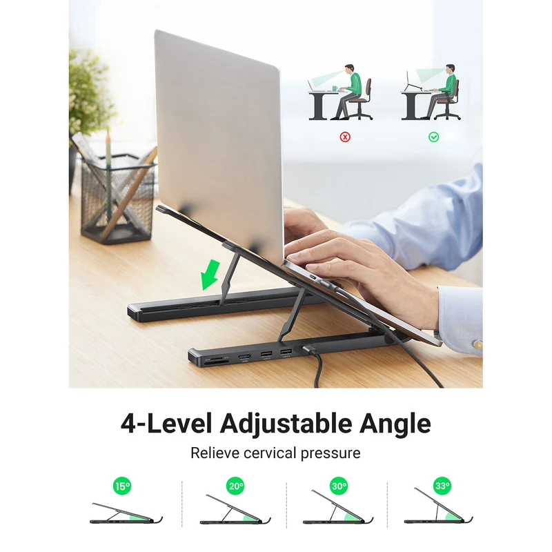 Docking Station UGREEN 5 en 1 con Soporte Regulable para Portátil