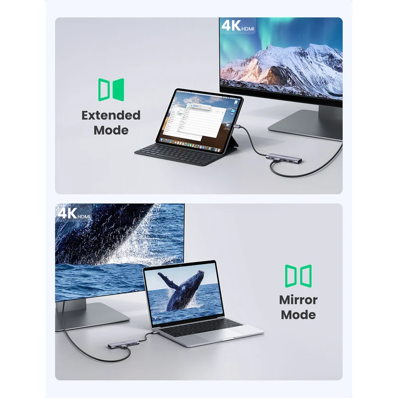Hub USB UGREEN 6 en 1 USB-C con HDMI 4K y Lector SD/microSD