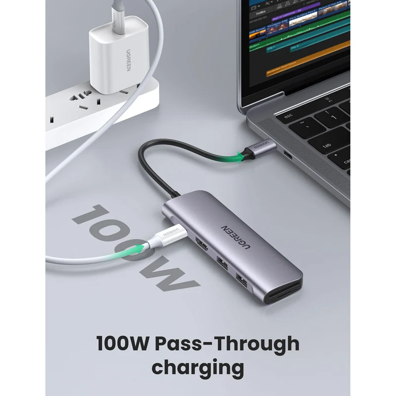 Hub USB UGREEN 6 en 1 USB-C con HDMI 4K y Lector SD/microSD