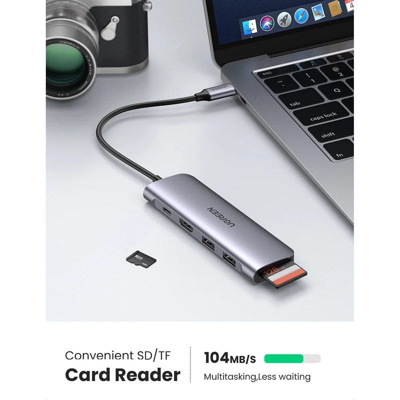 Hub USB UGREEN 6 en 1 USB-C con HDMI 4K y Lector SD/microSD