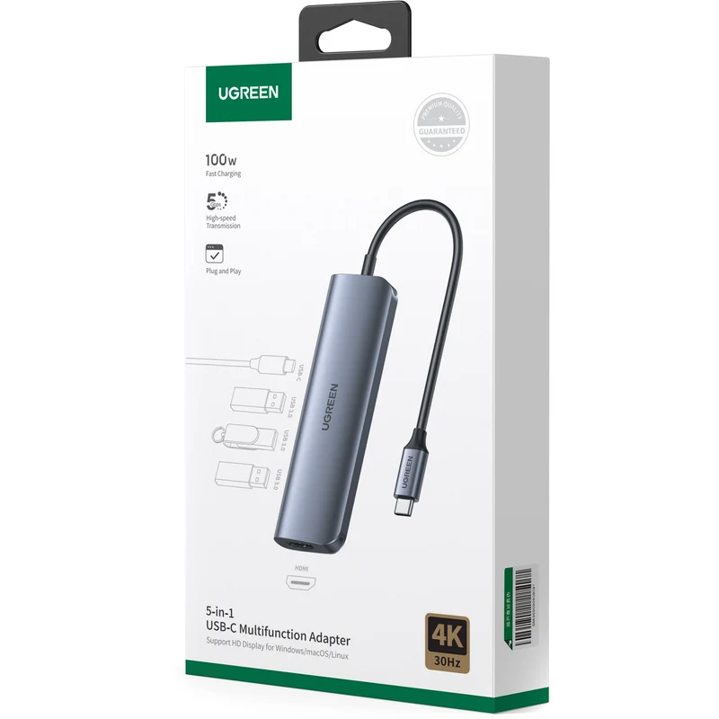 Hub USB UGREEN USB-C a HDMI con 3 Puertos USB-A y Carga 100W