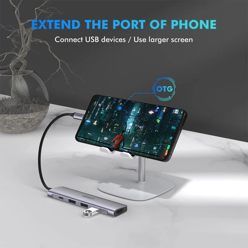 Hub USB UGREEN USB-C a HDMI con 3 Puertos USB-A y Carga 100W