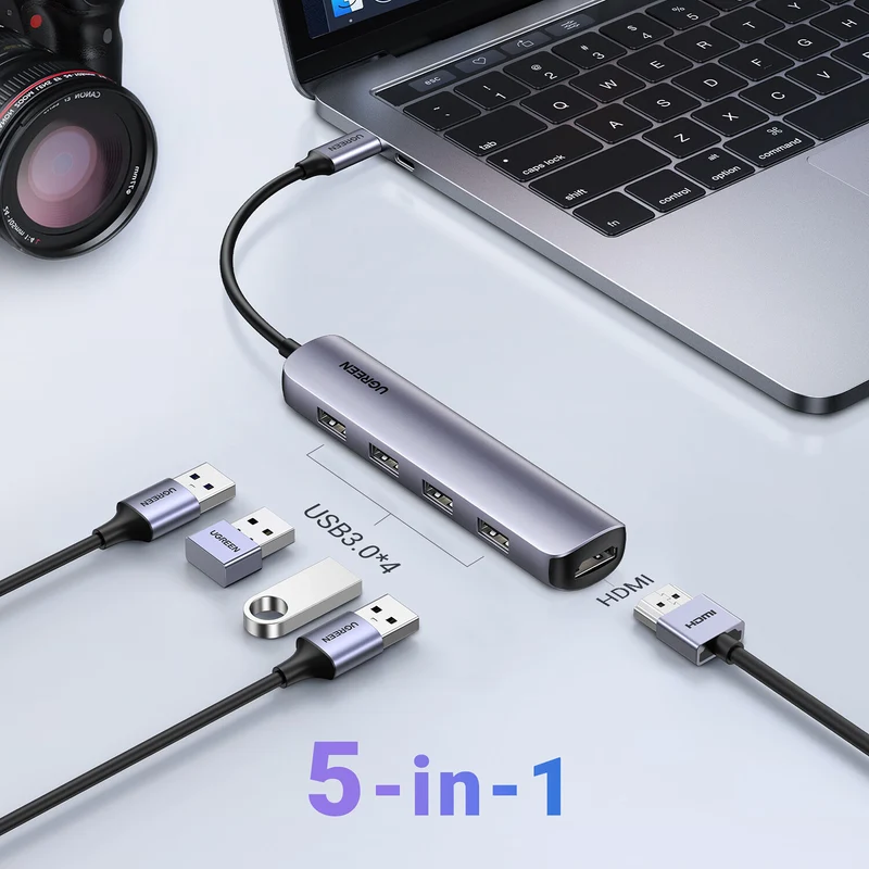 Hub USB UGREEN 5 en 1 USB-C con 4 Puertos USB-A y HDMI 4K