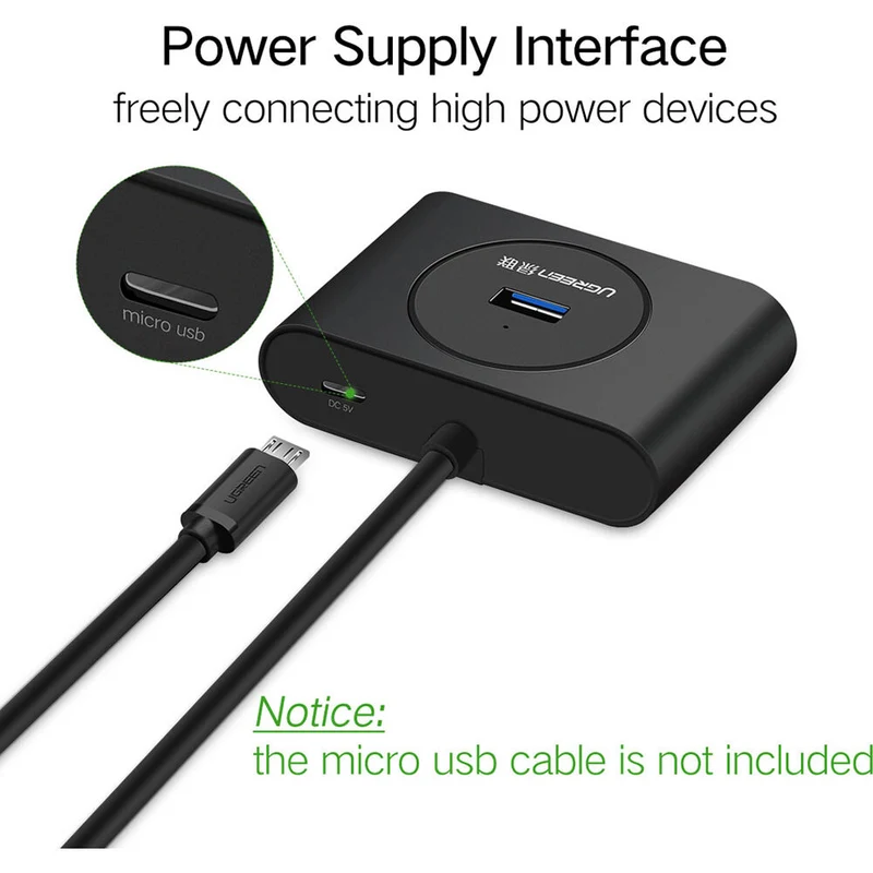Hub USB UGREEN 4 Puertos USB-A 3.2 Gen 1 con Cable Integrado