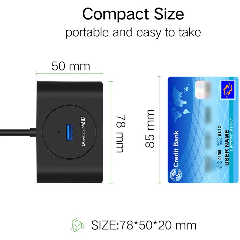 Hub USB UGREEN 4 Puertos USB-A 3.2 Gen 1 con Cable Integrado