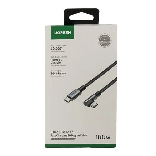 Cable UGreen USB-C a USB-C 90 Grados 100W Trenzado 3m Gris