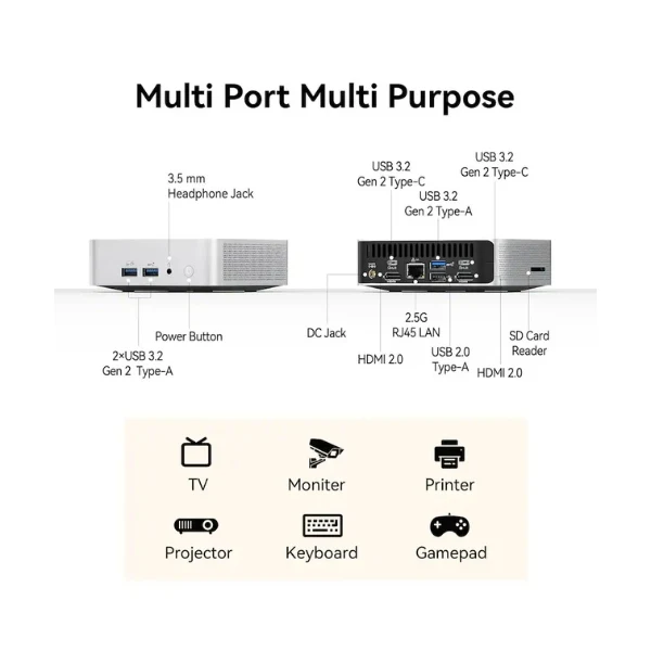 Mini PC GEEKOM A5 Pro AMD Ryzen 5 7530U - 16 GB DDR4 - 512 GB NVMe M.2 - AMD Radeon 610M - 120 W - Win 11 Pro - Silver