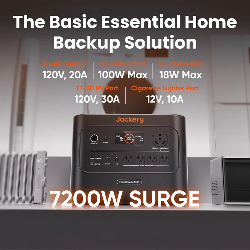Estación de Energía Portátil Jackery HomePower 3000, 3072 Wh, 3600 W, Negro