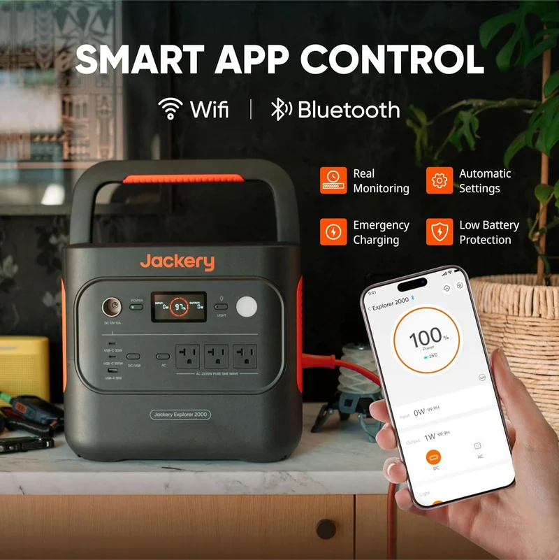 Estación de Energía Portátil Jackery Explorer 2000 v2, 2042 Wh, 2200 W, con 4 Paneles Solares de 100 W