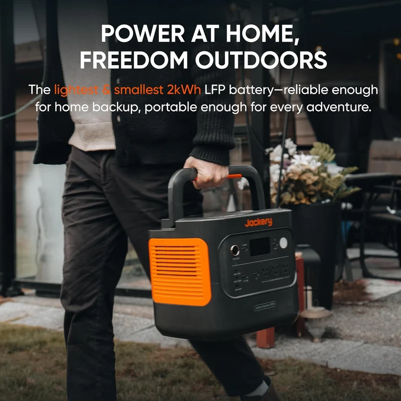 Estación de Energía Portátil Jackery Explorer 2000 v2, 2042 Wh, 2200 W, con Cargador de Alternador