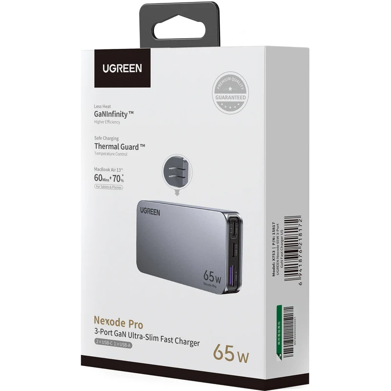 Cargador de Pared UGreen 65W Slim GaN Carga Rápida