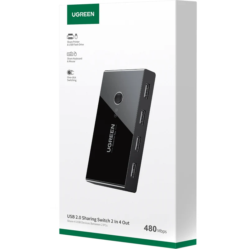 Switch USB UGreen USB 2.0 Selector 2 PC comparten 4 Dispositivos