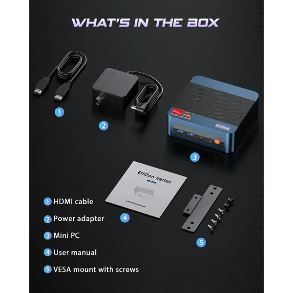 Mini PC Bosgame E5 11 Pro - AMD Ryzen 3 5300U - 8GB RAM - 256GB SSD - Triple Display HDMI - WiFi 5 - Bluetooth