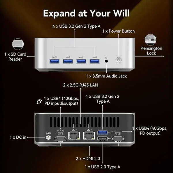 Mini PC GEEKOM A8 Max AMD Ryzen 7 8745HS - 16 GB DDR5 - 1 TB SSD - AMD Radeon 780M - 120 W - Win 11 Pro - Silver