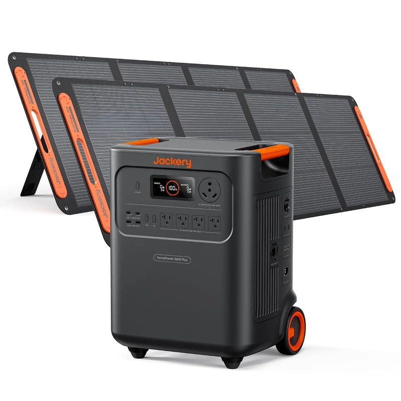 Estación de Energía Portátil Jackery HomePower 3600 Plus, 3584 Wh, 3600 W, con 2 Paneles Solares de 200 W, Negro
