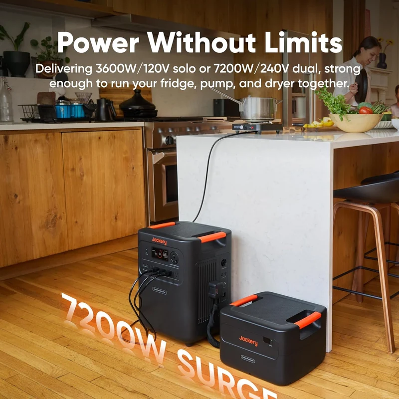 Estación de Energía Portátil Jackery HomePower 3600 Plus, 3584 Wh, 3600 W, con 2 Paneles Solares de 200 W, Negro