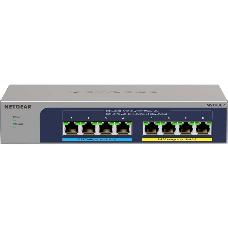 Switch de Red Netgear 8-port Ultra60 PoE++ Multi-Gigabit (2.5G) Ethernet Plus Switch, MS108UP-100NAS