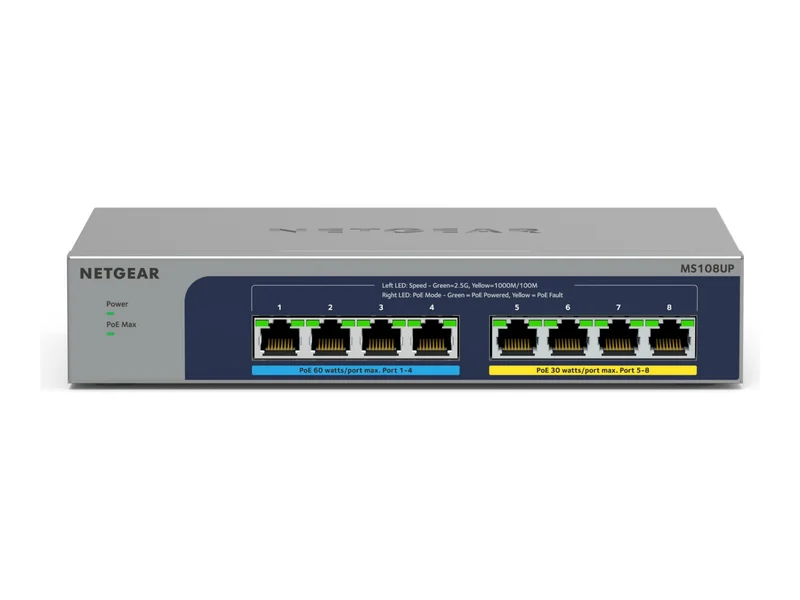 Switch de Red Netgear 8-port Ultra60 PoE++ Multi-Gigabit (2.5G) Ethernet Plus Switch, MS108UP-100NAS