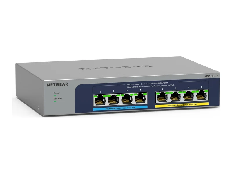 Switch de Red Netgear 8-port Ultra60 PoE++ Multi-Gigabit (2.5G) Ethernet Plus Switch, MS108UP-100NAS