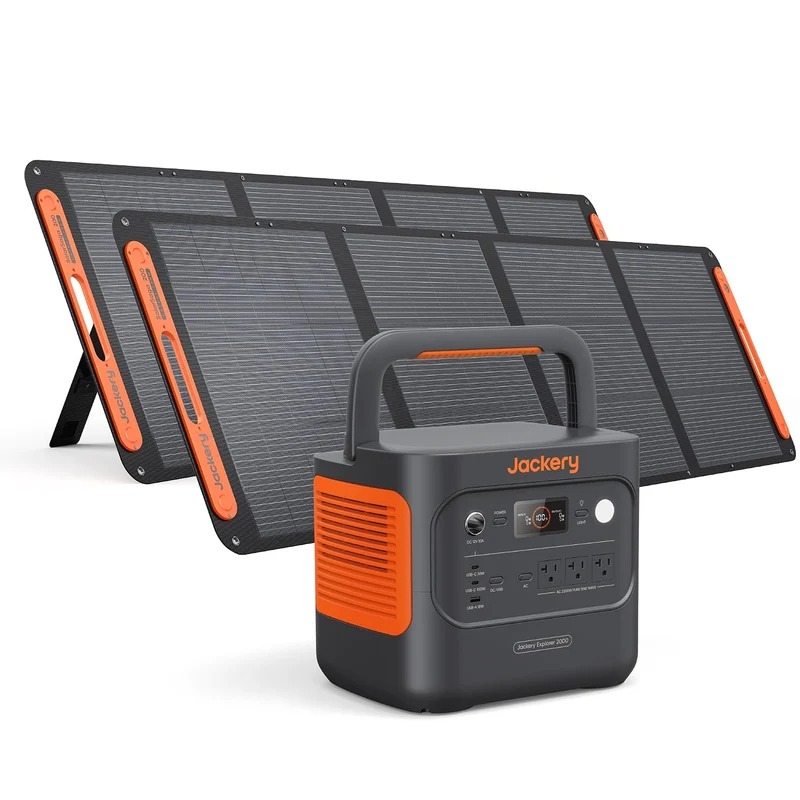 Estación de Energía Portátil Jackery Explorer 2000 v2, 2042 Wh, 2200 W, con 2 Paneles Solares de 200 W, Negro