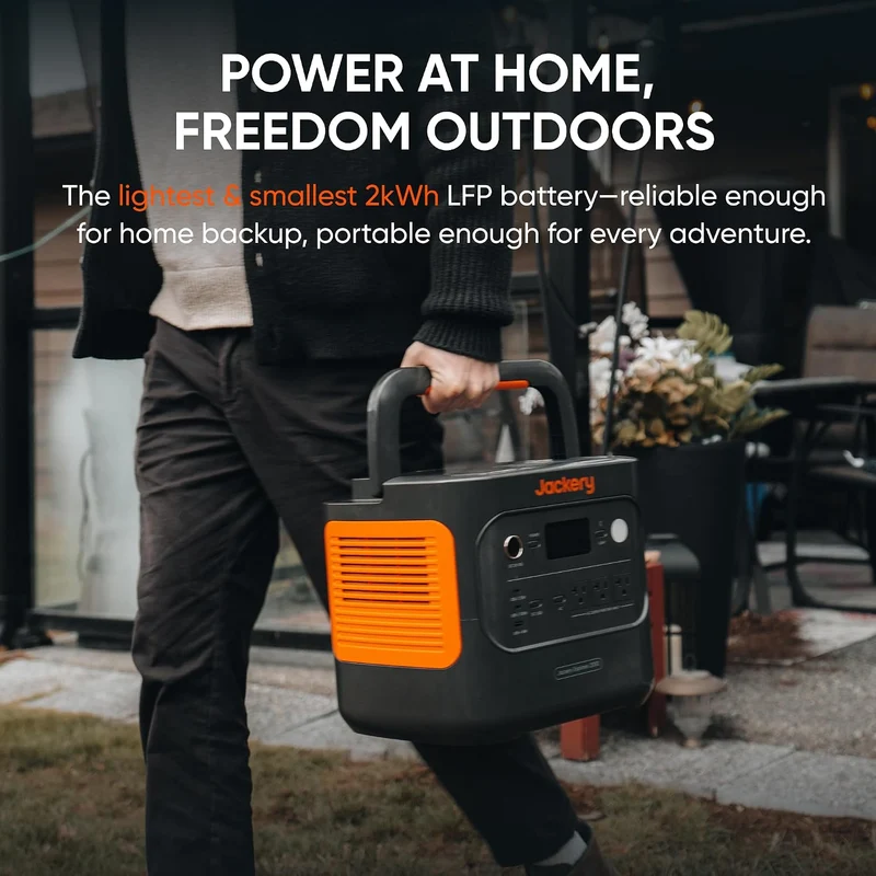 Estación de Energía Portátil Jackery Explorer 2000 v2, 2042 Wh, 2200 W, con 2 Paneles Solares de 200 W, Negro