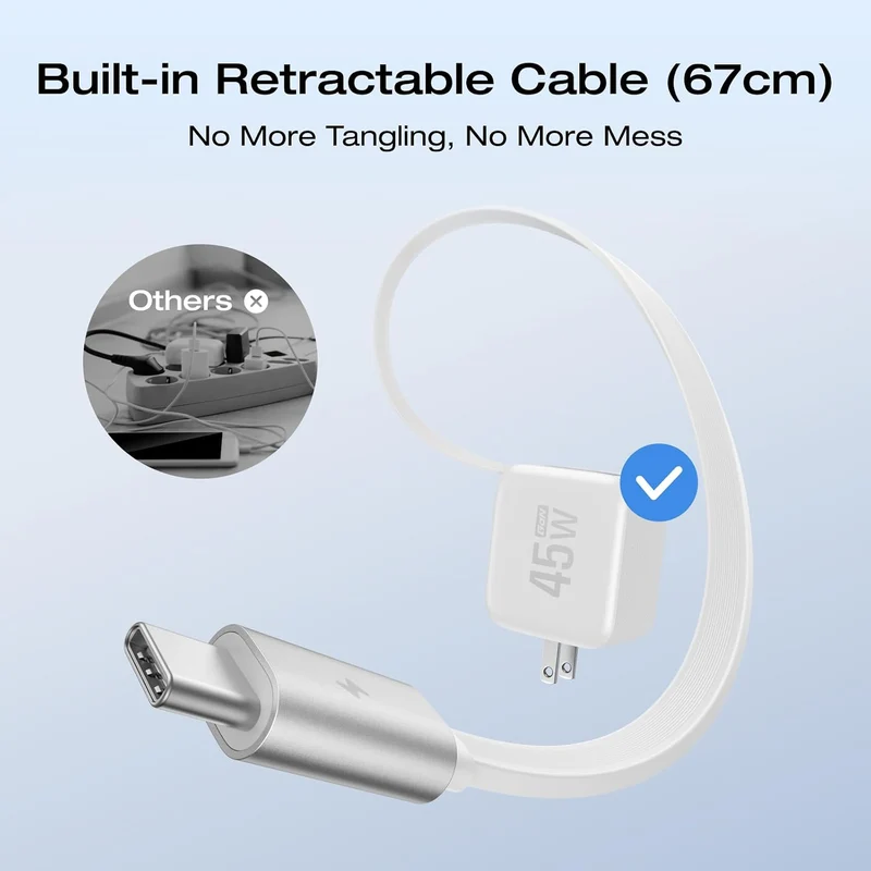 Cargador EcoFlow 45W USB C con Cable Retráctil