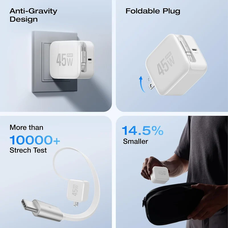 Cargador EcoFlow 45W USB C con Cable Retráctil