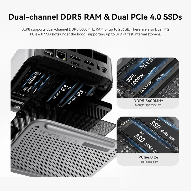 Mini PC Beelink SER8 32 GB RAM 500 GB SSD, con AMD Ryzen 7 8745HS