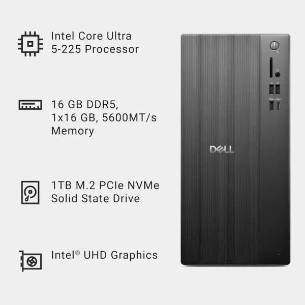 Computador Dell Desktop Intel Core Ultra 5 225 (4.9 GHz) - 16 GB DDR5 - 1 TB NVMe M.2 - Intel UHD Graphics - 180 W - Win 11 Home - Black