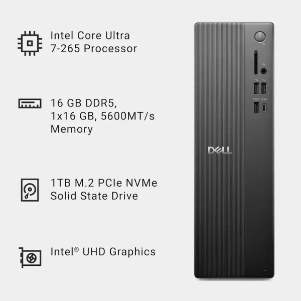 Computador Dell Slim Desktop Intel Core Ultra 7 265 (5.3 GHz) - 16 GB DDR5 - 1 TB NVMe M.2 - Intel UHD Graphics - 180 W - Win 11 Home - Black