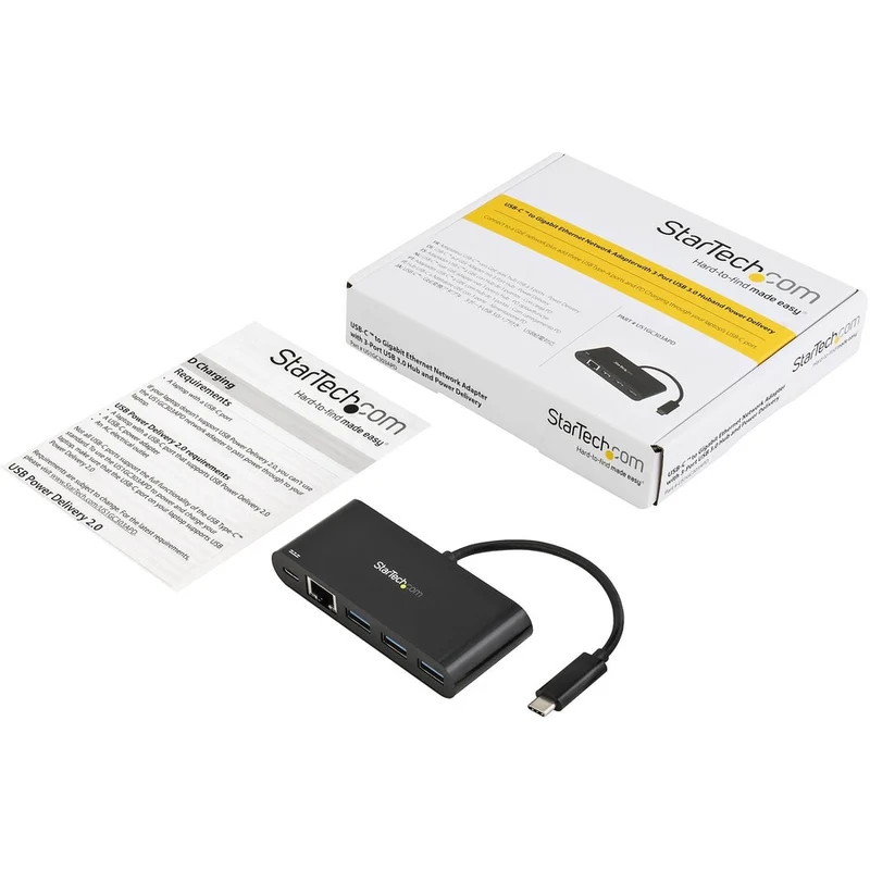Tarjeta de Red StarTech.com StarTech USB C to Gigabit Ethernet Adapter NIC w/ Hub & Power Delivery